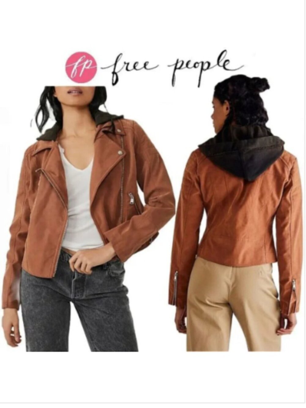 FREE PEOPLE Harriet Suede Imitation Hooded Moto Jacket 5J3269 NEW
